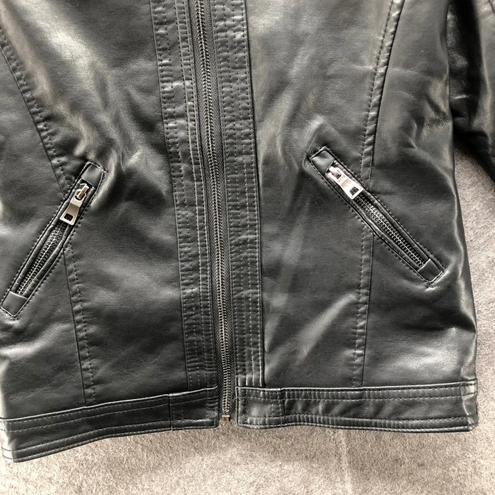 LJYH Faux Leather Moto Biker Jacket Youth Kids 9-10 Black Full Zip Outerwear